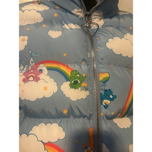 Dolls Kill x Care Bears Puffer Jacket Clouds Rainbow Hearts Blue Size L - Picture 10 of 10